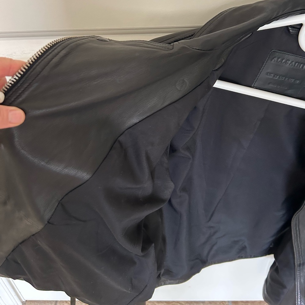 All Saints Black Leather Moto Jacket Asymmetrical Zipper - Picture 6 of 7